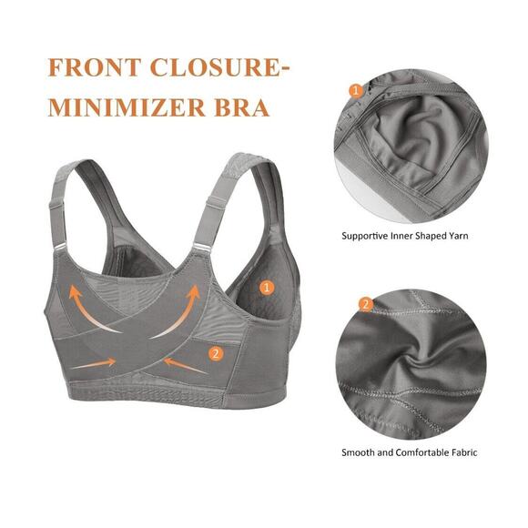 DELIMIRA Women's Front Closure Posture Wireless Back Full Coverage Bra - Picture 6 of 6